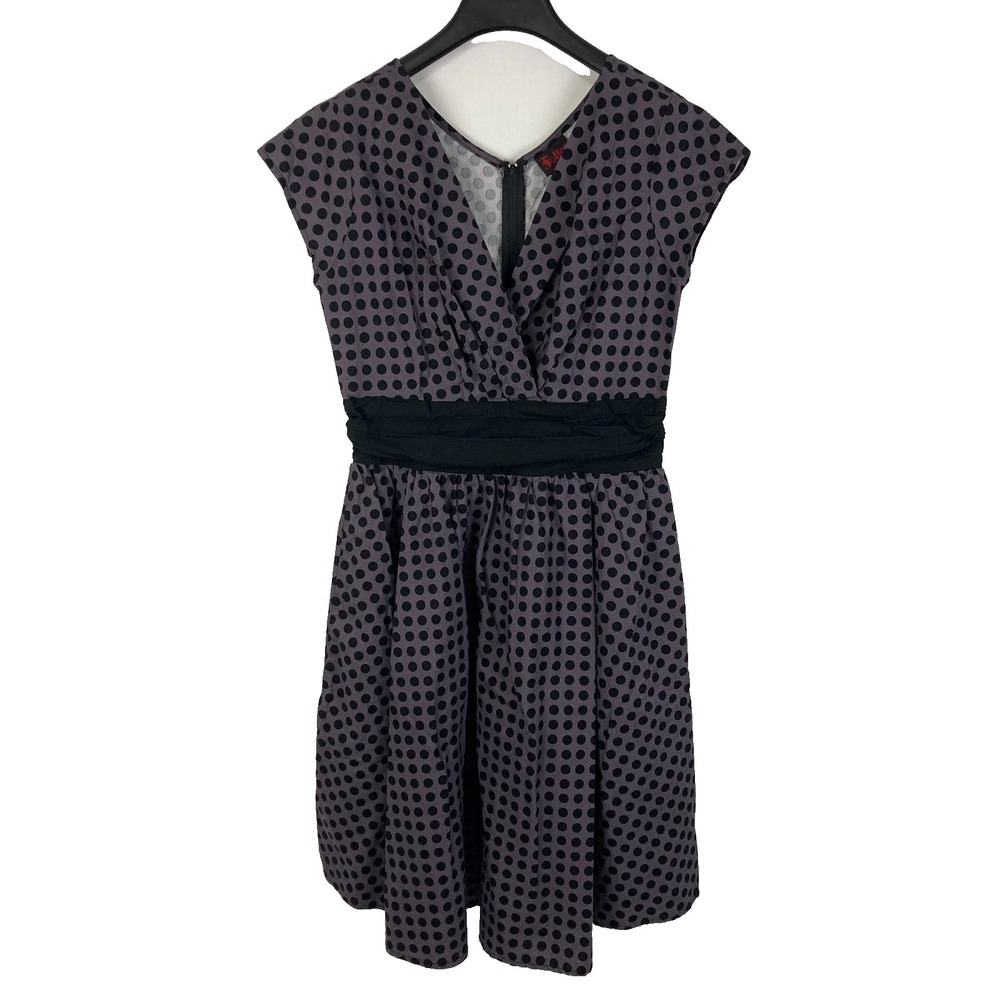 Folter Retro Rockabilly Polka Dot Fit & Flare Dress - Purple & Black Size Large